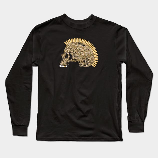 Bullet Mohawk Skull in MultiCam Long Sleeve T-Shirt by RawSunArt